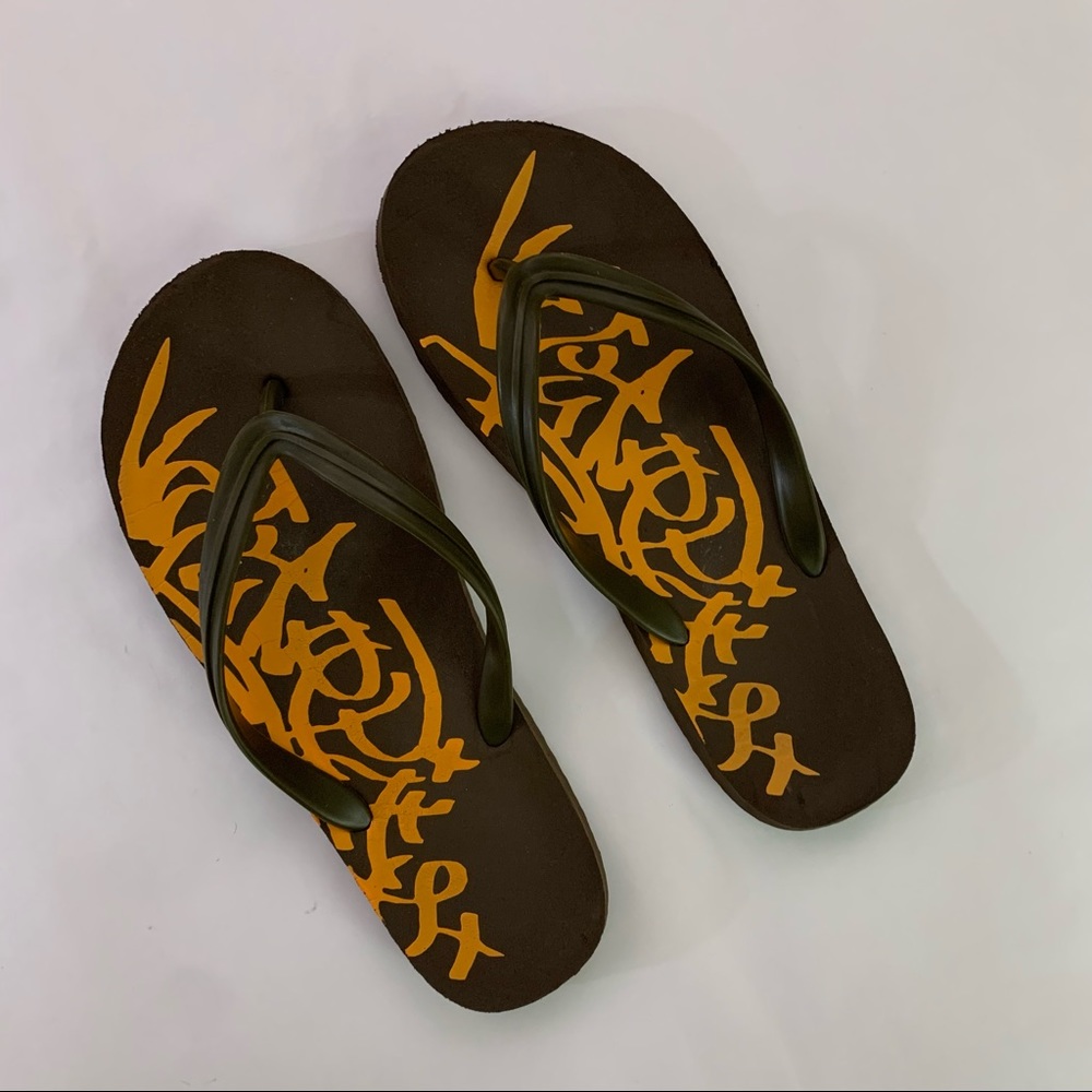 Brown/Orange Flip Flops Graffiti - Mens OS